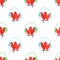 Seamless pattern with loving hearts. Cute red hearts are listening to music in big blue and green headphones. Vector stock