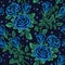 Seamless pattern with lush blooming blue roses