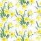 Seamless pattern lush yellow daffodils
