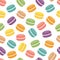 Seamless pattern with macaroons. Colorful macarons cake. Flat st