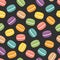 Seamless pattern with macaroons. Colorful macarons cake. Flat st