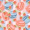Seamless pattern. Macaroons and strawberry