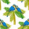 Seamless pattern Macaw a parrot yellowish blue araruna. Vector i