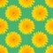 Seamless pattern made from dandelion yellow flowers on green background.