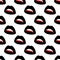 Seamless pattern made from flat black open lips with vampire fangs. Isolated on white background. Vector stock