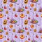 Seamless pattern, made of Halloween witchcraft symbols, hand drawn watercolor illustration