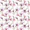 Seamless pattern made of pink magnolia flowers on a branch on white background. Watercolor painting. Hand painted.