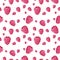 Seamless pattern, made of pink sweet raspberries, hand drawn botanical illustration