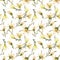 Seamless pattern made of yellow magnolia flowers on a branch on white background. Watercolor painting. Hand painted.