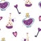 Seamless pattern with magic potion and hearts. Background with love drink and heart. Love concept for Valentine\\\'s Day.