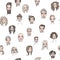 Seamless pattern of male and female doodle hand drawn portraits