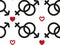 Seamless pattern with male and female sex icons. Elements for Valentine`s Day with symbols of heart, chains with symbols.