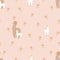 Seamless pattern with mama llama and baby girl llama with flowers on pink background