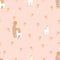 seamless pattern with mama llama and baby girl llama with flowers on pink background