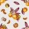 Seamless pattern with mandarin branches and slices