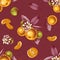 Seamless pattern with mandarin branches and slices