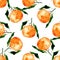 seamless pattern Mandarin with leaves isolated on white background Watercolor illustration of bright orange solid Mandarin for