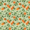 Seamless pattern with mandarins on light green background
