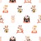 Seamless pattern with maneki-neko cats for good luck and fortune. Repeating background with Japanese lucky dolls