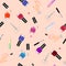 Seamless pattern manicure tools on a white background. Vector illustration. Hand drawing manicure tools. Manicure tools