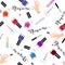 Seamless pattern manicure tools on a white background. Vector illustration. Hand drawing manicure tools. Manicure tools
