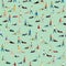 Seamless pattern. Many different people mow grass with lawn mowers