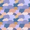 A seamless pattern of many geometric shapes overlapping each other. Soft pastel shades. Blue, pink, sand. Abstract