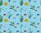 Seamless pattern with marine fishes and water plants in colour image