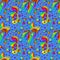 Seamless pattern with on a marine theme with bright rainbow fish and shells, bright fish on a blue background