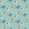 Seamless pattern with marine theme. On a green background, the whale, the lighthouse and the boat. Vector design.