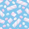 Seamless pattern with marshmallows on blue background. Vector color illustration