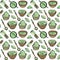 Seamless pattern with matcha elements. Japanese ethnic and national tea ceremony. Hand drawn vector illustration. Can be