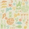 Seamless pattern with Mediterranean food elements.