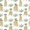 Seamless pattern Meerkat watercolor animal elements set Mongoose leaves flowers