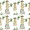 Seamless pattern Meerkat watercolor animal elements set Mongoose leaves flowers