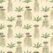 Seamless pattern Meerkat watercolor animal elements set Mongoose leaves flowers