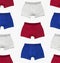 Seamless Pattern Men`s underwear, set of multi-colored underpants on white background flat lay top view copy space. Fashion blog,