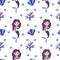 Seamless pattern Mermaid watercolor beautiful children`s illustrations Maritime fairy tale characters collection Underwater scener