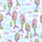 Seamless pattern with mermaids, seahorse,