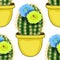 Seamless pattern Mexican cactus flowering in a pot. vector ill