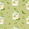 Seamless pattern with Mexican cocktail Spicy Jalapeno Margaritas on green background with chili peppers. Vector