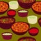 Seamless pattern with Mexican food Chili Con Carne, Guacamole, Salsa roja sauce illustration