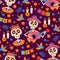 Seamless pattern with Mexican man and woman skeletons