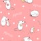 Seamless pattern with mice. Funny mouse with heart, sleeping, with cheese and cutie mom with baby.