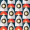 Seamless pattern in mid century retro style. Stylized rockets in simple geometric shapes.