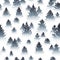 Seamless pattern with misty coniferous forest sketches on white