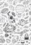 Seamless pattern with mix doddle animals in cartoon style. Black and white vector background