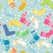 Seamless pattern with modern colorful socks. Trendy accessories in doodle style. Various cotton foot cloth. Cartoon