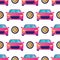 Seamless pattern with modern sport car and tires. Texture background with vehicle