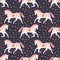 Seamless pattern with modern unicorns and stars, space constellations. Beautiful wall art wrapping paper or cloth texture with